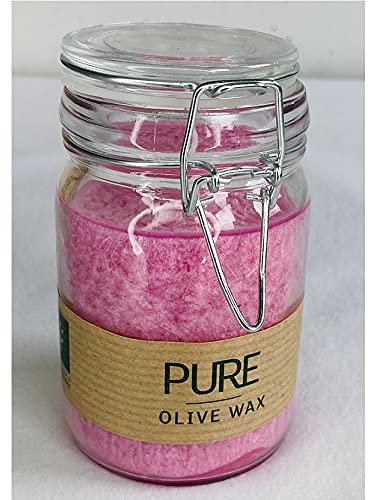 Wind-Licht Kerze-n-glas PURE fuchsia pink in Bügel-Glas klar 12 x 7cm, 100% Olivenwachs VEGAN 100% MADE IN GERMANY Eco-sensitive + umweltfreundlich