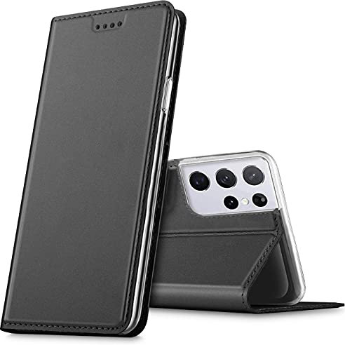 Verco Handyhülle für Samsung Galaxy S21 Ultra, Premium Handy Flip Cover für Samsung S21 Ultra Hülle 5G [integr. Magnet] Book Case PU Leder Tasche, Schwarz
