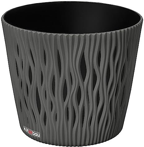 KOTARBAU® Pot de Fleurs 190x170 mm Gris Pierre Effet de Vague en 3D Sable du Désert Rond avec Pot Intérieur