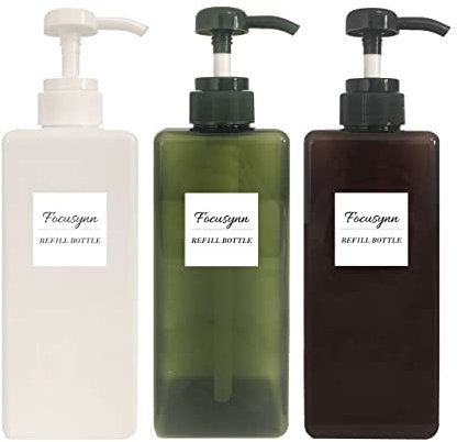 Focusynn Botellas dispensadoras de Jabón Rellenables, Botes para Gel y Champú Ducha, Dispensador Jabón Baño Cocina Detergente, Dosificador Jabón Baño (3 Piezas 650 ml)