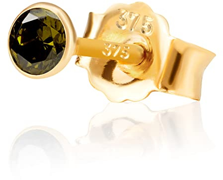 NKlaus Einzel 3,0mm 375 Gelb Gold 9 K Ohrstecker Kristall Zirkonia Peridot Butterfly Verschluss Damen Mädchen 13091