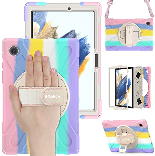 BRAECN Coque pour Galaxy Tab A8 - Samsung Galaxy Tab A8 10.5” 2021 | Coque anti choc, avec dragonne, bandoulière réglable et support pivotante 360° – robuste, renforcée, outdoor, Multicolore