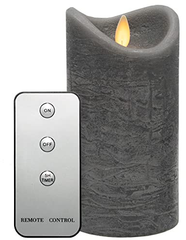 Tronje LED Kerze mit Timer u. Fernbedienung - Ø8x15cm Echtwachskerze mit beweglicher Flamme Grau Rustik