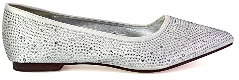 Womens Flat Diamante Shoes Ladies Wedding Slip On Point Toe Ballet Pumps