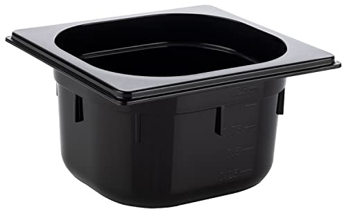 APS 82077 GN 1/6 Behälter, Gastronormbehälter aus Polycarbonat, Abmessungen 160 x 160mm/Höhe 100 mm/Volumen 1,5 Liter, schwarz