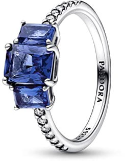 PANDORA Timeless Blauer Rechteckiger Funkelnder Drei-Stein-Ring in Sterling-Silber mit Cubic Zirkonia Timeless Collection, Größe 54, 192389C01-54