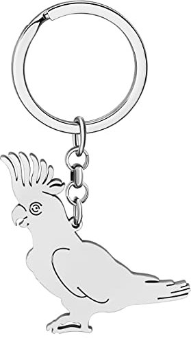 BAMAY Edelstahl Aras Papagei Schlüsselanhänger Nymphensittich Vogel Auto Schlüsselanhänger Charms Geschenke für Frauen Mädchen (Kakadu Papagei Versilbert)