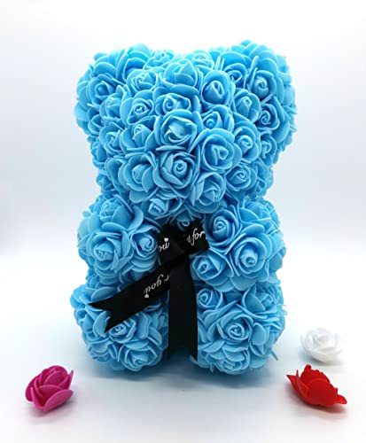 Yarhom Rose Bear Artificial Flowers Bear Romantic Foam Rose Valentine's Day Birthday Rose Gifts For Women Mom Girlfriend Dad (Light Blue)