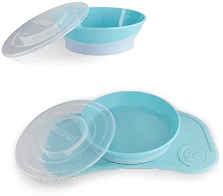 Twistshake Set Vaisselle Bébé Mini + Bol | Assiette Ventouse Bébé + Napperon Bébé (31x17cm) + Bol | Sans BPA | Assiette de Formation Alimentaire | Bleu