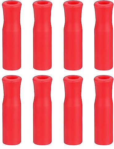 sourcing map 8pcs Silicone Straw Tips, Metal Straw Covers, Soft Reusable Straws Tips Fit for 1/3 Inch(8mm) OD Stainless Steel Straws, Red