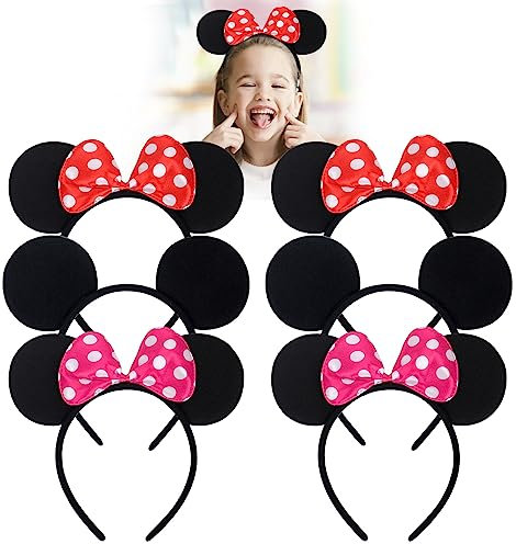 6 PCS Mouse Ears Headbands, Cartoon Cosplay Costume Headband, Mouse Ears Birthday Party Accessories for Boys Girls