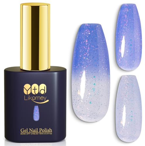 YTD Likomey UV Nagellack Farbwechsel Thermo Farbgel,15ml Hellblau bis Blau Pailletten Gel Chamäleon Nagelgel UV/LED Color Change Gellack,WB354