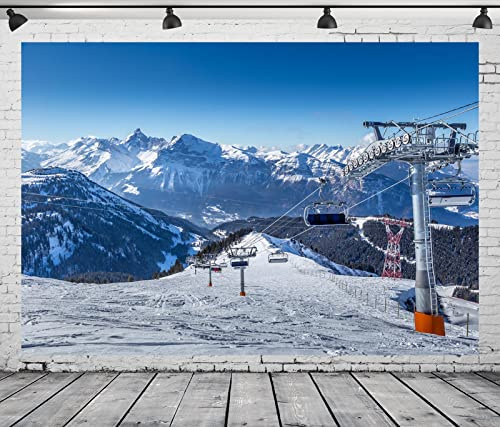 BELECO 4.6x3m Stoff Hintergrund, Verschneite Alpen Skigebiet, Winter Berglandschaft, Deko für Party, Fotoshooting & Porträt