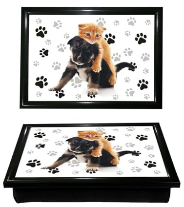 Cat & Dog Puppy Lap tray with Adorable Pet Print for enjoying meals For Cozy Moments Furry Friends Home Office Breakfast Dinner Food Drinks Serving Trays