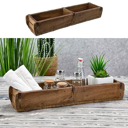 Cepewa Holzkiste Ziegelform Doppelt Used Look | Altholz Buche 60x15cm | Upcycling-Kiste mit Metallhenkel (1 x Holzkiste Ziegelform 60x15cm)