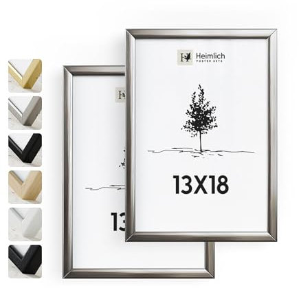 Heimlich® – Bilderrahmen – 13x18 cm, Aluminium, Metall, Silber, 2er-Pack – Mittlere Bilderrahmen mit Folienabdeckung – Wandmontage oder Tischaufsteller