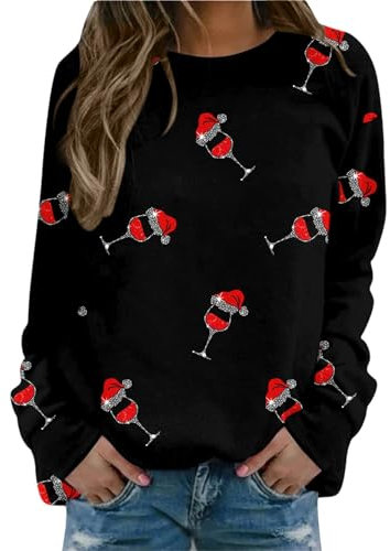XTBFOOJ Weihnachten Pulli Damen Rentier Bambi Schneemann Weihnachten Kleid Bikini Damen bauchweg Pullover gestreift Damen Pullover Damen lang y2k Clothes skims Longsleeve Damen wintermantel