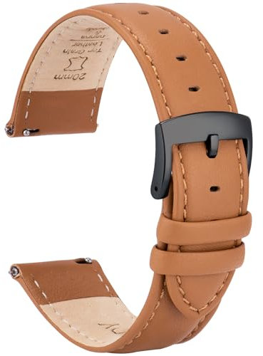 OTTOODY Elegantes Leder Uhrenarmbänder - 22mm, 21mm, 20mm, 18mm, 16mm Armband mit Schnellverschluss für Damen und Herren - Hochwertiger Ersatz für Uhr & Smartwatch - Schwarze Schnalle