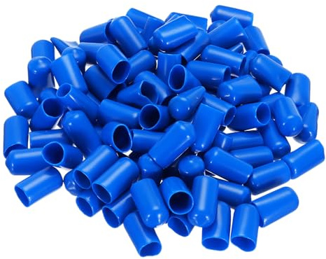 sourcing map 100pcs Rubber End Caps 11mm ID Screw Thread Protectors Blue | Vinyl PVC Round Tube Bolt Cap Cover,Screw Thread Protectors