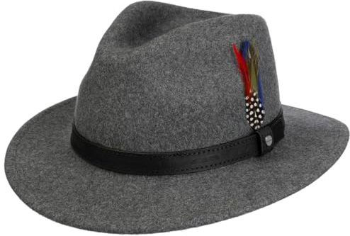 Stetson Rincova Traveller Wollhut Unifarbener Outdoor-Filzhut mit Ledergarniturband Made in USA Herren Herbst Winter grau-meliert 57 cm