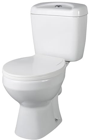 Balterley Close Coupled Toilet with Cistern & Seat, Bathroom Toilet Cistern with Round Seat Pan & Dual Flush, WC Toilets for Bathrooms & Cloakroom - 382mm x 635mm x 748mm (White)