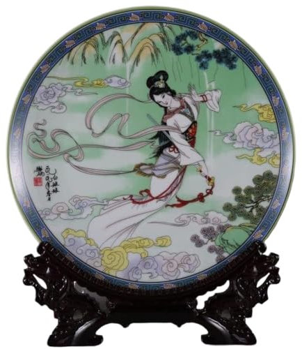 Décoration d'intérieur, assiettes décoratives en céramique, décoration Feng Shui chinoise, assiette décorative en céramique de 26,7 cm, décoration de la maison, du salon, de l'étude, de la cave à vin