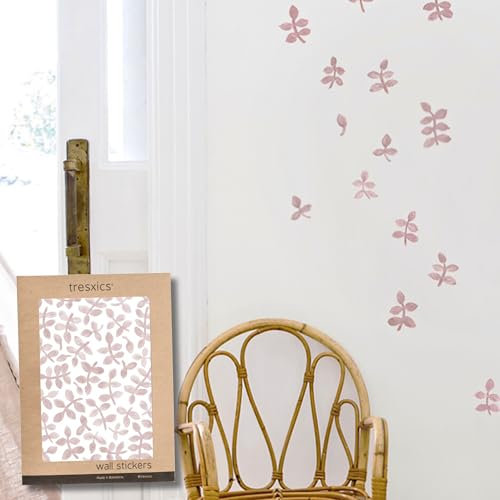 TRESXICS Stickers Muraux Salon Feuilles Aquarelle, 160 Pièces, Décoration Chambre Original et Résistant, Effet Papier Peint Autocollant Mural, Application Facile et Amovible (Rose)