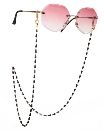 Dreamtimes Gafas de Cadena para Mujeres - Hechas a Mano con Cuentas de Cristal - Correa y Collar para Gafas y Máscara (Negro)