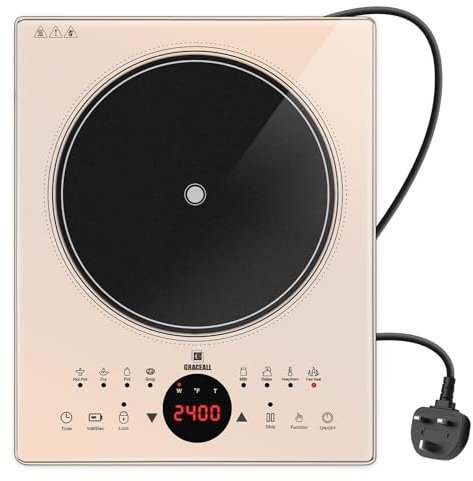GRACEALL Single Induction Hob, 2400W Portable Electric Cooktop for Cooking, Induction Cooker with Silent Control Function, 230V Plug in Electric Stove for Induction-ready Cookware