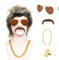 80er Jahre Kostüm Herren, Vokuhila Perücke Herren 5er Set, Blond-Braun Perücke Männer mit Goldkette, Sonnenbrille, Schnurrbart, Goldring- für Halloween Fasching Karneval Thema 70er 80er Kostüm Party