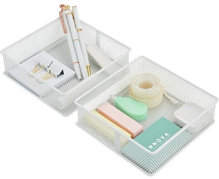 Annova Netz-Schubladenschrank und Regal, Organizer, Aufbewahrungskorb, für Schule, Büro, Zubehör, 2 Stück (White, 15x15x5cm)