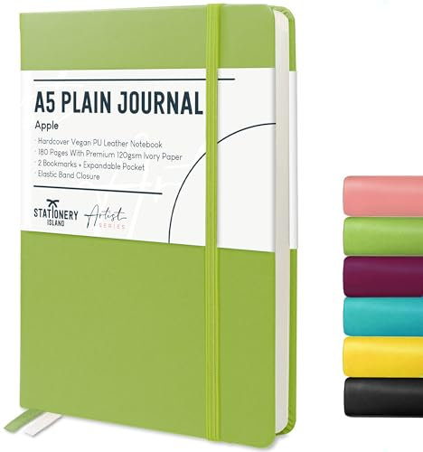STATIONERY ISLAND Notizbuch A5 Blanko, Journal Hardcover mit 120 g/m² Dickem Papier, 180 Seiten Tagebuch, Notebook a5 für Mädchen, Reisetagebuch, Planen, Lernen, Schreiben