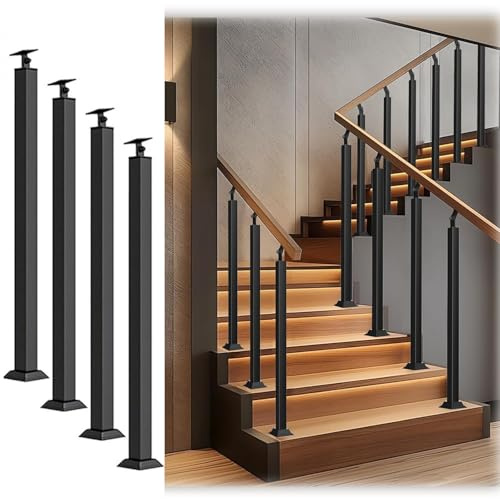 LQSYBHD 4er-Pack Geländer Außen/Innen Treppengeländer Schwarze Geländer-Säulen, Treppen-Baluster-Pfosten für Den Innenbereich,with Flacher Und Verstellbarer 270°Bracket Spindle Post(Size:85cm/33.5in)