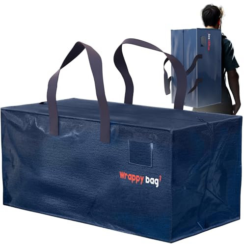 WRAPPYBAG Set of 4 Large Plastic Storage Bags – Jumbo XXL Moving & Travel Bags – Strong, Durable & Waterproof with Reinforced Backpack Straps – Ideal for Clothes & Bedding – 76 x 36 x 38 cm