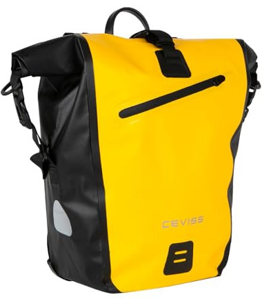 CEVISS Fahrradtasche aus robustem PVC für Gepäckträger 25L Wasserdicht mit Reflektoren, Quick Connect System mit Trage- und Umhängegurt