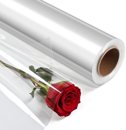 Binnan Papier D’emballage Transparent 40cm x 15m, Papier Transparent Emballage, Rouleau de Papier Cellophane Transparent pour Noël, Paniers Garnis, Anniversaires et DIY