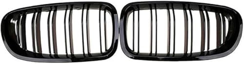 KAZONS Auto Kühlergrill für BMW 5 Serie F11 F10 4 Türen 2010–16, Grill Schwarz Glänzend Doppel-Lamellen Grill Front Doppel Rippen Grill Kühlergrill Links Rech