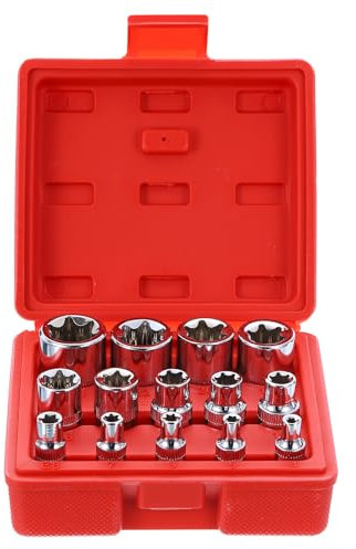sourcing map E-Torx Socket Set 1/4 3/8 1/2 Drive E4 -E24 External Torx Deep Socket CR-V 6 Point Spline Socket External Torque Star Female Bit Socket Kit for Auto Repairs Home Maintenance