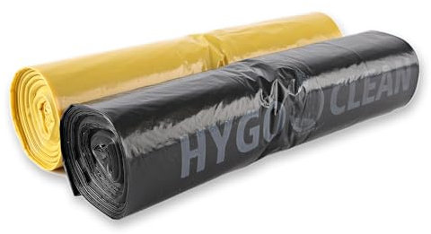 90 Stück Hygoclean Müllsäcke Light, 240 l | LDPE, Rolle, gelb, L: 135cm, B: 115cm, 40my, Müllsäcke, Abfallsack, Mülltüten