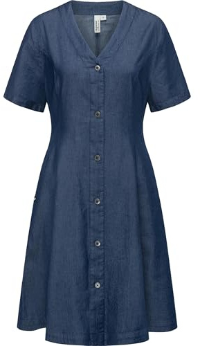 Ragwear Damen Kurzarm Sommerkleid kurzes Minikleid mit Schleife am Rücken Kveeda Denim YOUMODO Dark Blue Denim Gr. M