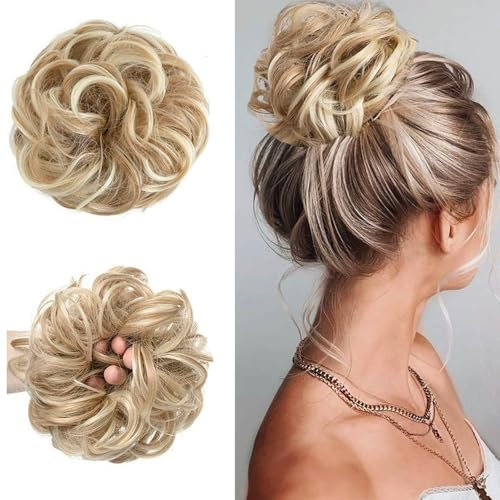 Haarteile Echthaar Blonde,Dutt Haarteil mit Gummiband,Gelockt Haardutt Synthetisch Haar Haarverlängerung Pferdeschwanz Haarteile,für Damen Mädchen Haarverlängerung Hochsteckfrisuren