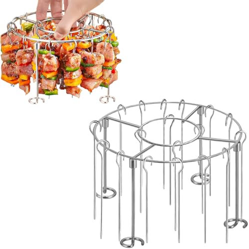 Airfryer rack,304 grillrost edelstahl,BBQ heißluftfritteuse grillrost,rundem hängenden und vertikalen Fleischspieß,perfekt für Huhn,Rindfleisch und Gemüse Airfryer Zubehör (18 skewers)