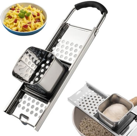 Nnicorns Spaetzle Slicer, Stainless Steel, Spaetzle Press with Rubber Handle, Spätzle Grater with Slotted Spoon, Spaetzle Sieve, Spätzle is Ideal for Pots with Diameter up to 30 cm 0405