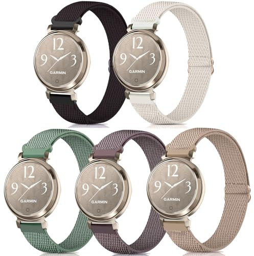 CUNUJIX 5 Pack Stretchy Watch Bands Compatible with Garmin Lily 2 / Lily 2 Active, Loop Nylon Elastic Fabric Strap for Garmin Lily 2 Women