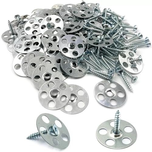 Yunzhou1230 100 Pcs 36mm Stainless Steel Washers - Foam Board Fasteners, GoBoard Fasteners with Screws for Tile Backer Board, Plasterboard, Attic Flooring, XPS Insulation