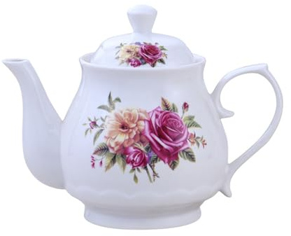 XYUERU Keramische Teekanne, handgefertigt Blumen Vintage Keramik Teekessel Kaffeekanne Milchkännchen weißes Porzellan-Teeservice for Kaffee Milch Tee Früchtetee(400ml)
