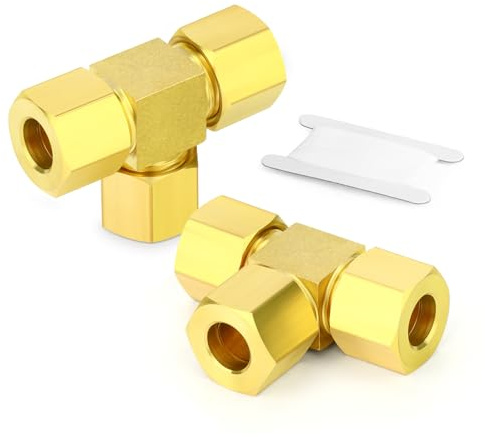 ERGAOBOY 2 pezzi raccordo per tubi a compressione in ottone, raccordo a T con raccordo a compressione femmina per tubi con diametro esterno di 10 mm