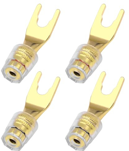 XMSJSIY Y Spade Plug 4mm Banana Female Plug Connector Black & Red U Fork Y Spade to Banana Jack Speaker Wire Connector Gold-Plated for Speaker Cable, Banana Wall Panel, Sound System - 2 Pairs