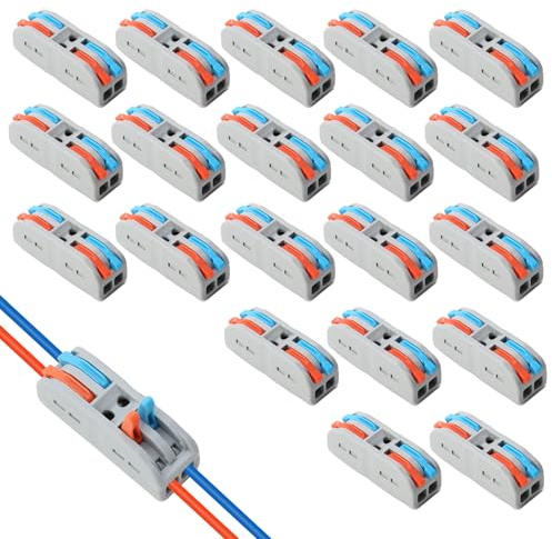 20 Stück Verbindungsklemmen mit Hebel, 2-polige Steckklemmen für Kabel 0,08–4mm², Schnellanschluss Klemmen für Stromkabel, Elektroinstallation, Auto Haushalt Lüfter Lampe Box