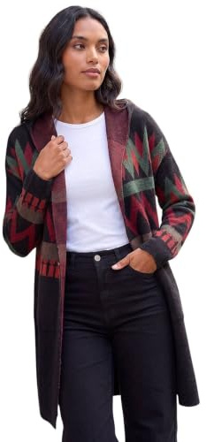 Roman Originals Women Cardigan - Ladies Longline Coatigan Tassel Open Front Cardi Winter Autumn Casual Textured Edge to Edge Yarn Patterned Comfy Work Going Out - Noir Orange - Size 14